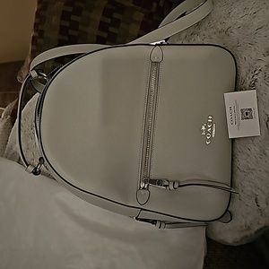 Coach genuine both leather!! Backpack  light grey color NWOT/FREE GIFT COIN/KEY